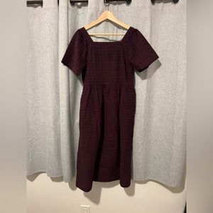 Corduroy Square-Neck Midi Dress in Windowpane - Women’s Small